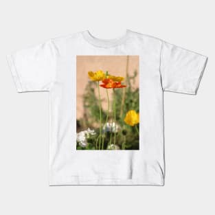 Rust Orange and Butter Yellow Poppies Kids T-Shirt